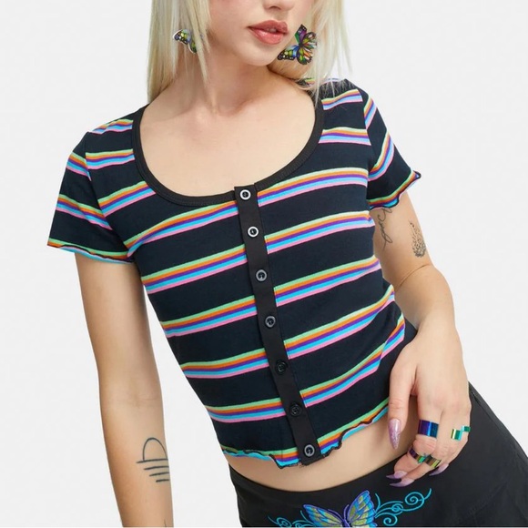 Vintage 90s Delia’s rainbow stripe ribbed fitted tee shirt. - Picture 6 of 6